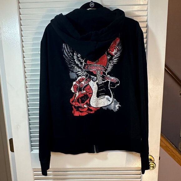 Rock & Roll Cowgirl Full Zip-Up Bling Hoodie – Black – Size XXL (2X) - Picture 7 of 8